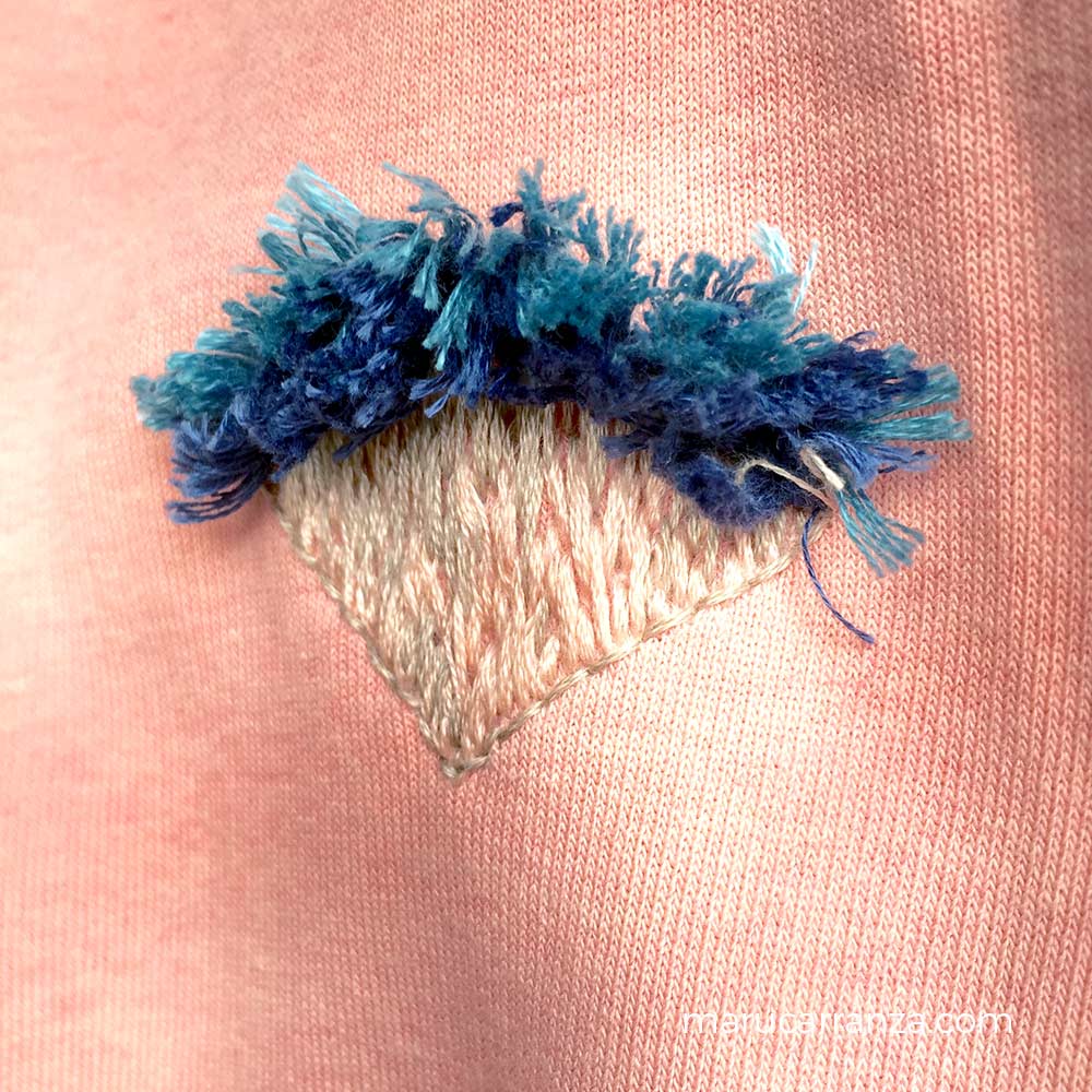 Sweater detail pom pom style stitches