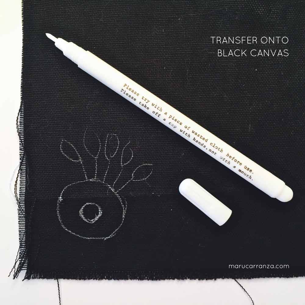 transfer-onto-black-canvas-cotton-embroidery-pen-water-dissolve-marucarranza- תל אביב רקמה -
