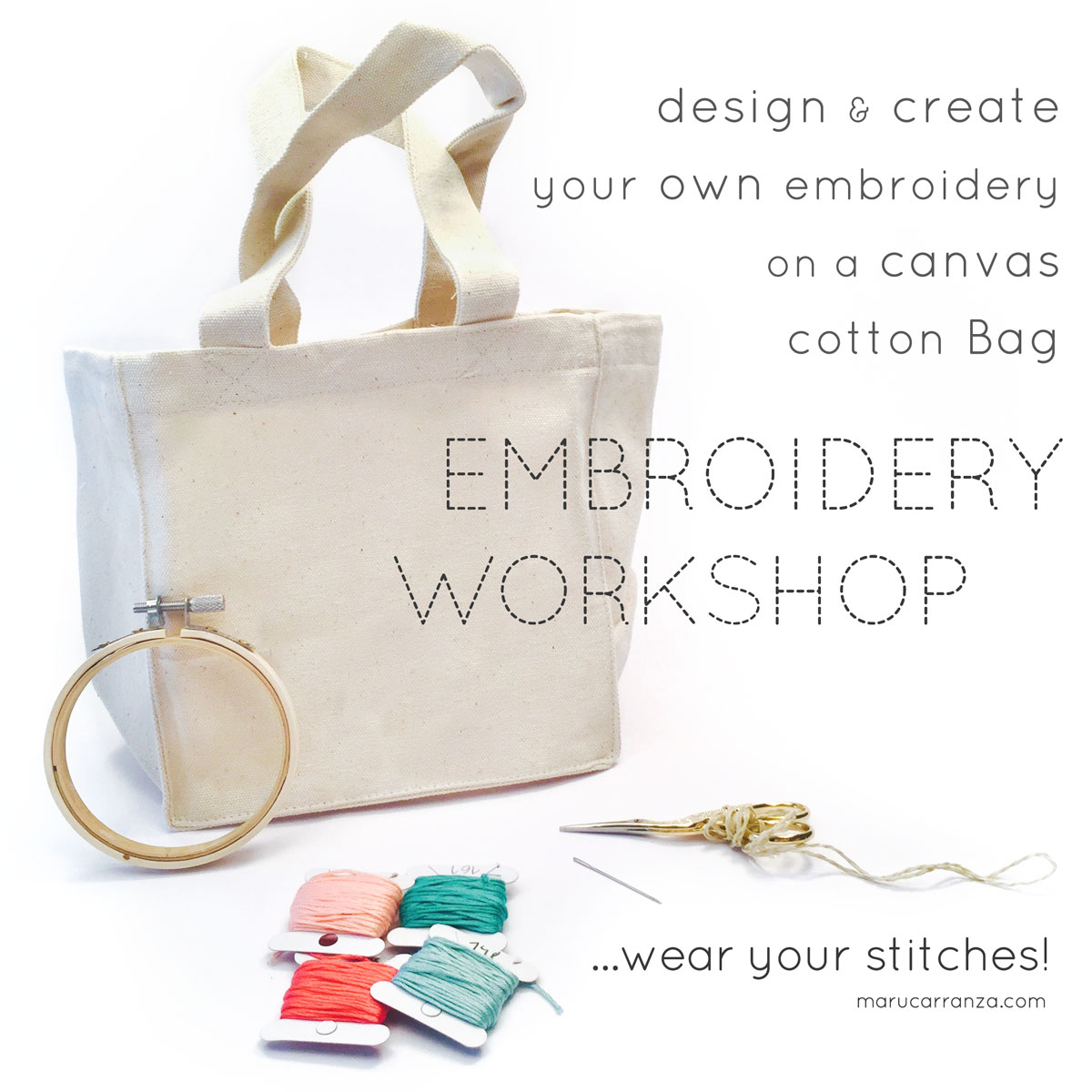 Design, Stitch and Wear your Embroidered cotton canvas BAG